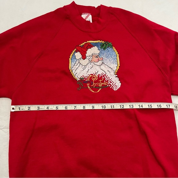 Vintage Jerzees Cross Stitch Santa Ugly Christmas Sweater Sweatshirt - Picture 7 of 9